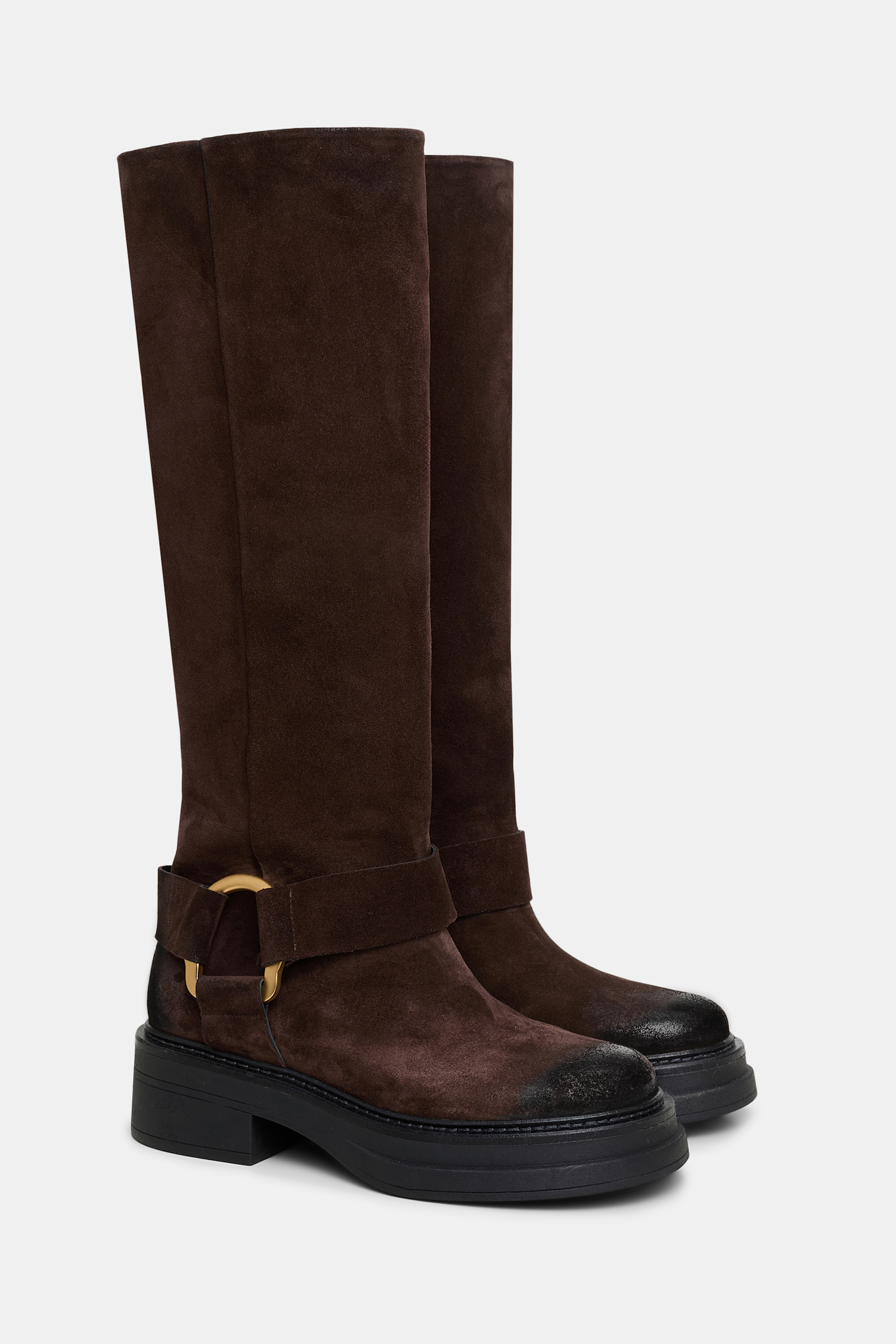 Dorothee Schumacher Hohe Combatboots aus gewachstem Wildleder mit Signature Ring-Detail chocolate brown