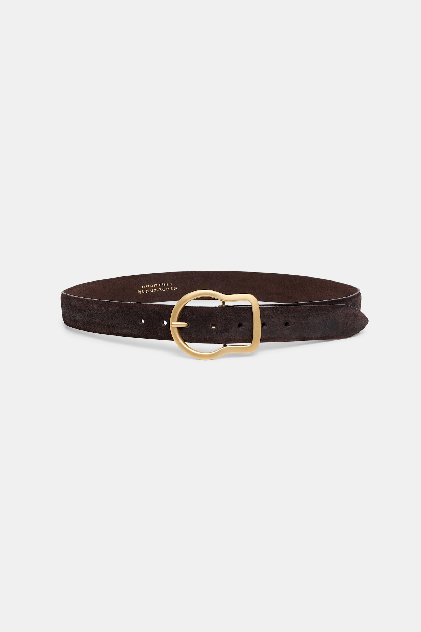 Dorothee Schumacher Waxed suede belt with signature buckle chocolate brown
