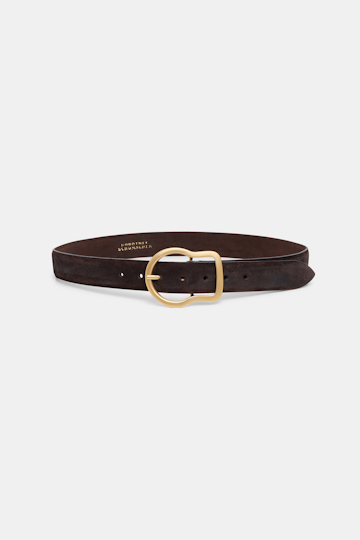 Dorothee Schumacher Waxed suede belt with signature buckle chocolate brown