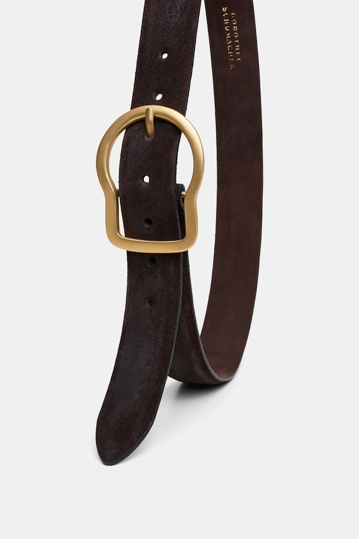 Dorothee Schumacher Waxed suede belt with signature buckle chocolate brown