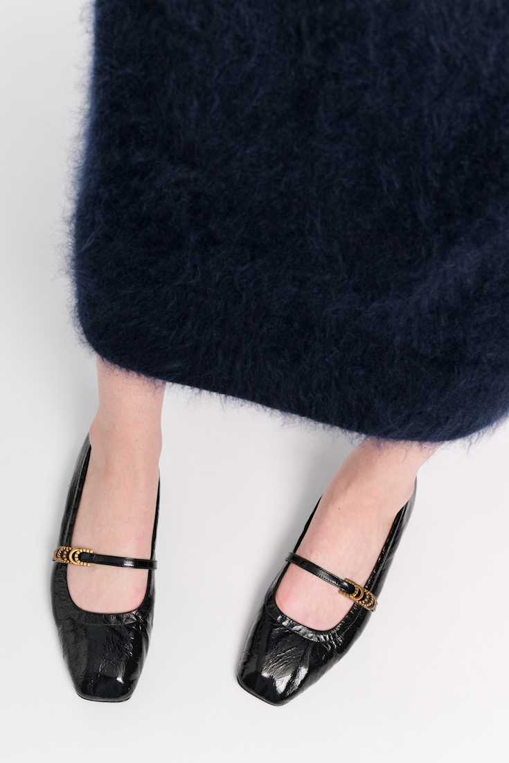 Dorothee Schumacher Elastische, shiny Ballerinas mit Signature D-Rings pure black