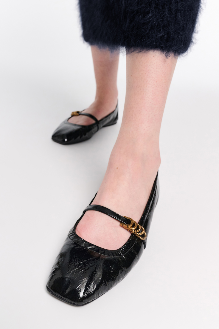 Dorothee Schumacher Elastische, shiny Ballerinas mit Signature D-Rings pure black