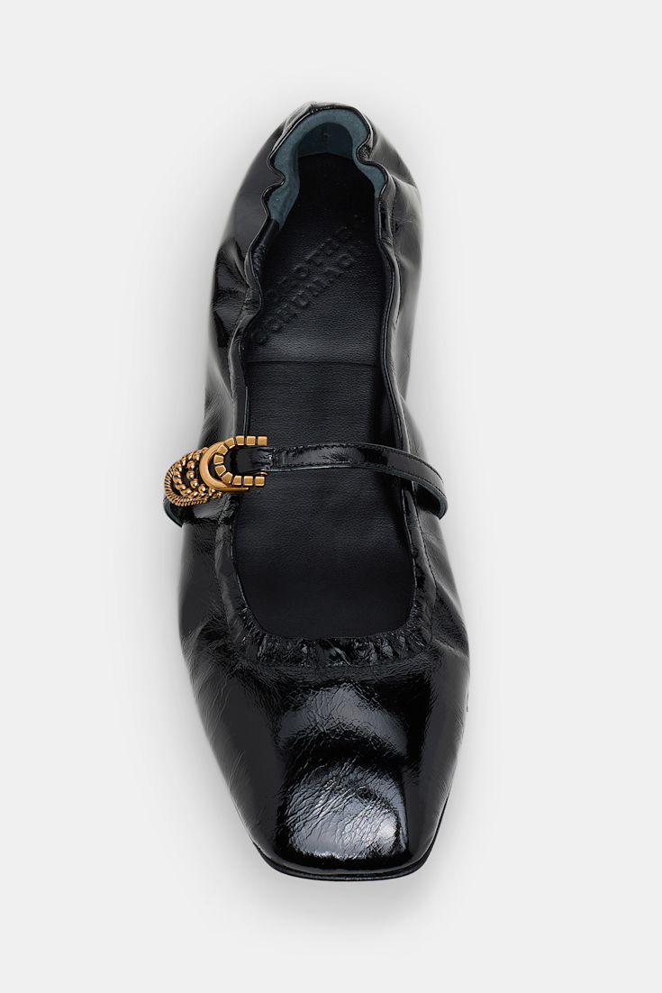 Dorothee Schumacher Elastische, shiny Ballerinas mit Signature D-Rings pure black