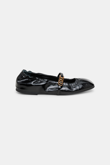 Dorothee Schumacher Square toe flats with fanned D-ring buckle straps pure black