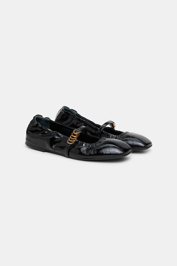 Dorothee Schumacher Elastische, shiny Ballerinas mit Signature D-Rings pure black
