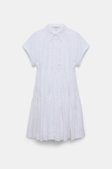 Dorothee Schumacher Short dress made from broderie anglaise with ruffle details pure white