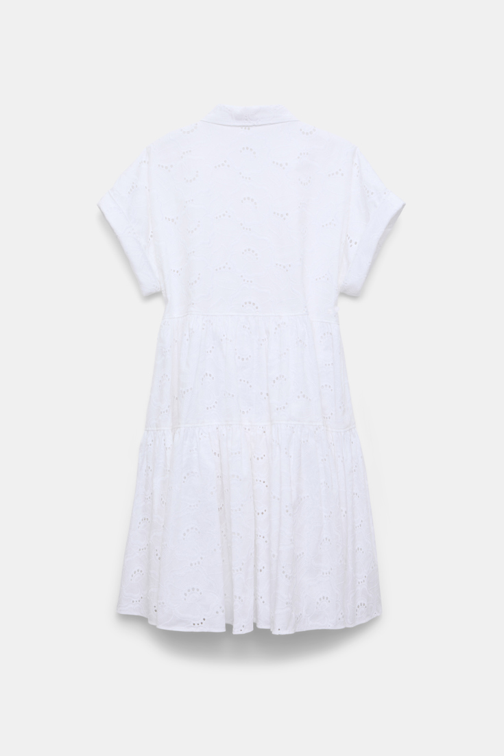 Dorothee Schumacher Kurzes Kleid aus Broderie Anglaise mit Rüschen-Details pure white