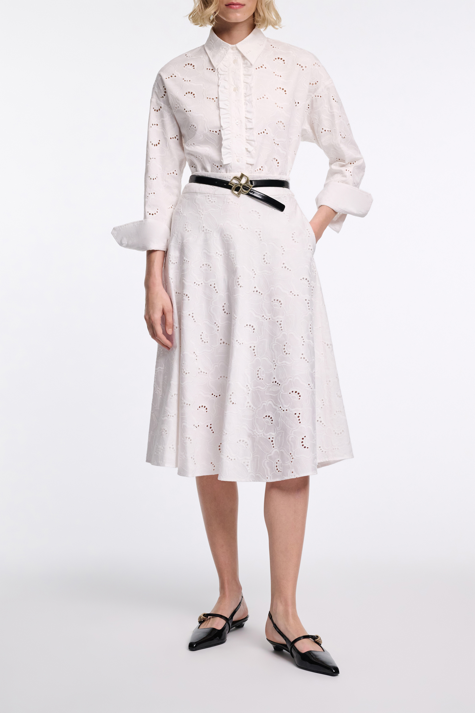 Dorothee Schumacher Midi skirt in broderie anglaise pure white