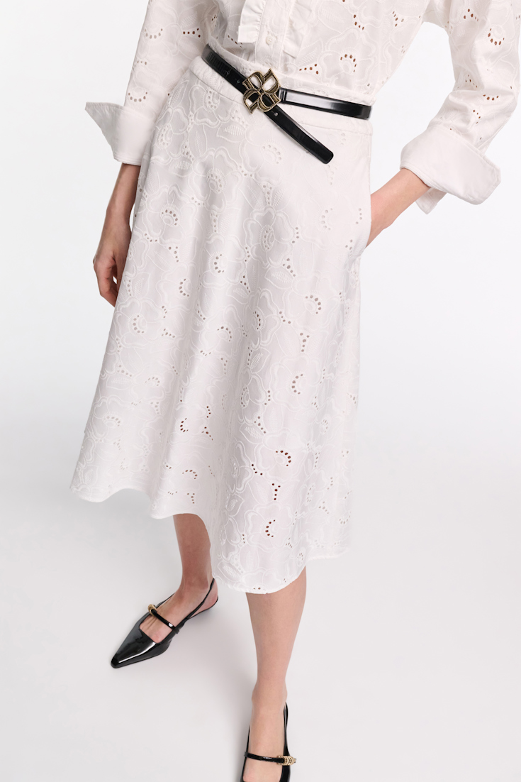 Dorothee Schumacher Midi skirt in broderie anglaise pure white