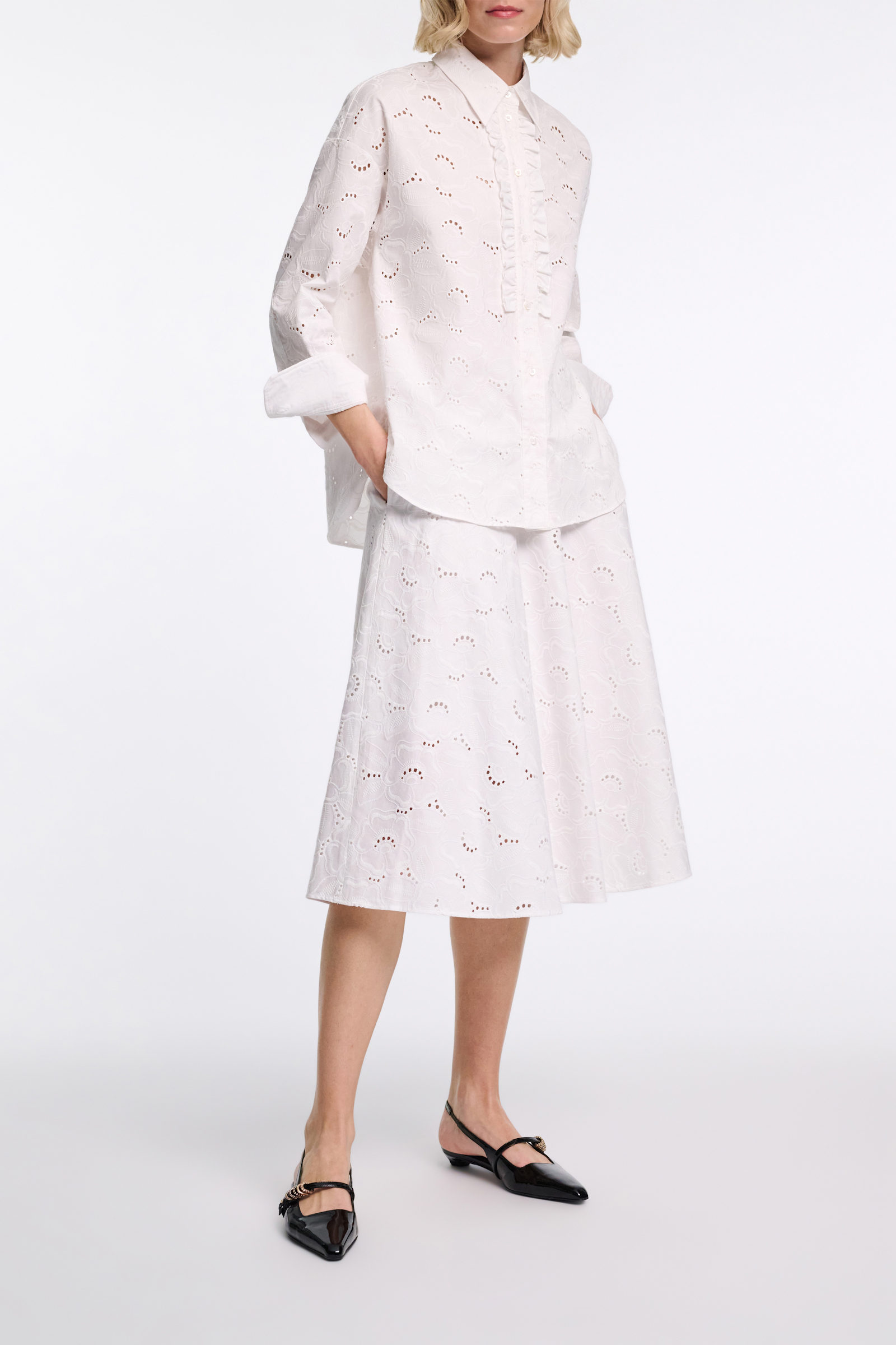 Dorothee Schumacher Shirt made from broderie anglaise with ruffle details pure white