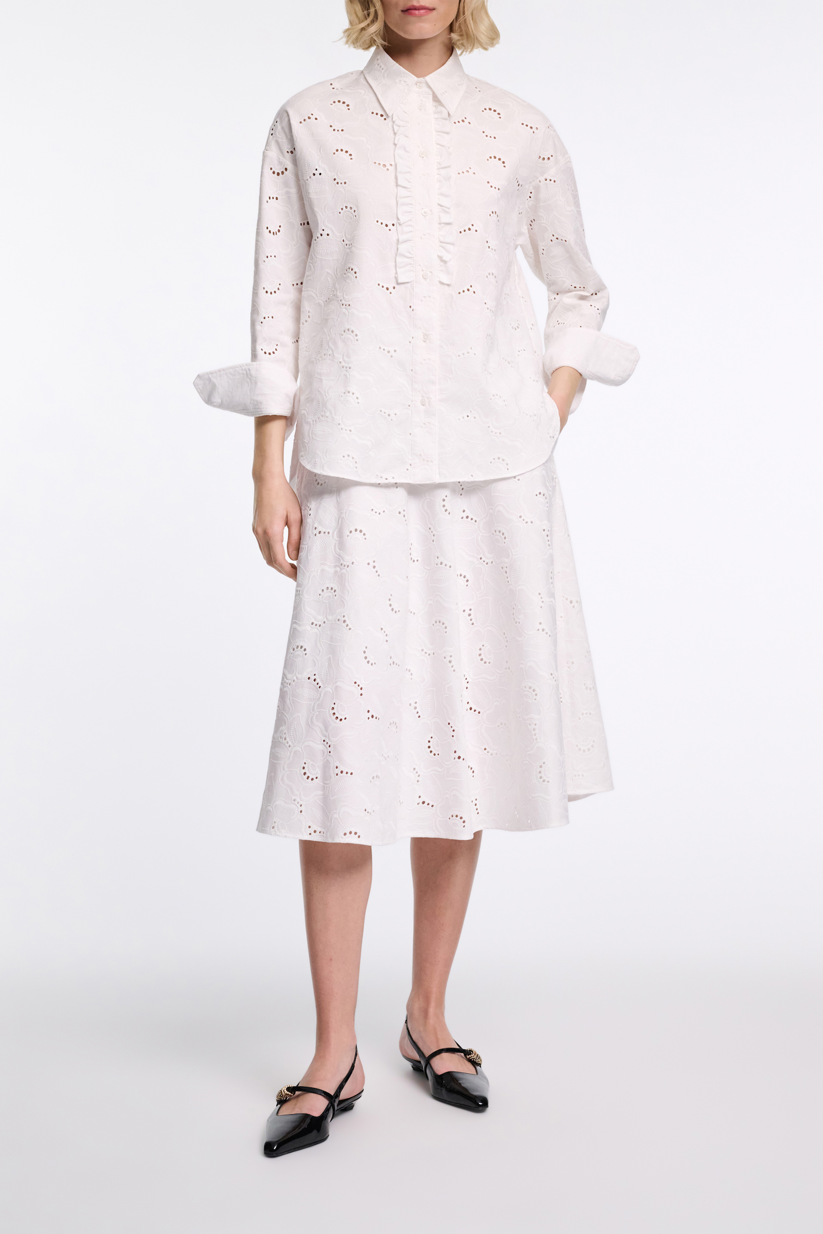 Dorothee Schumacher Shirt made from broderie anglaise with ruffle details pure white