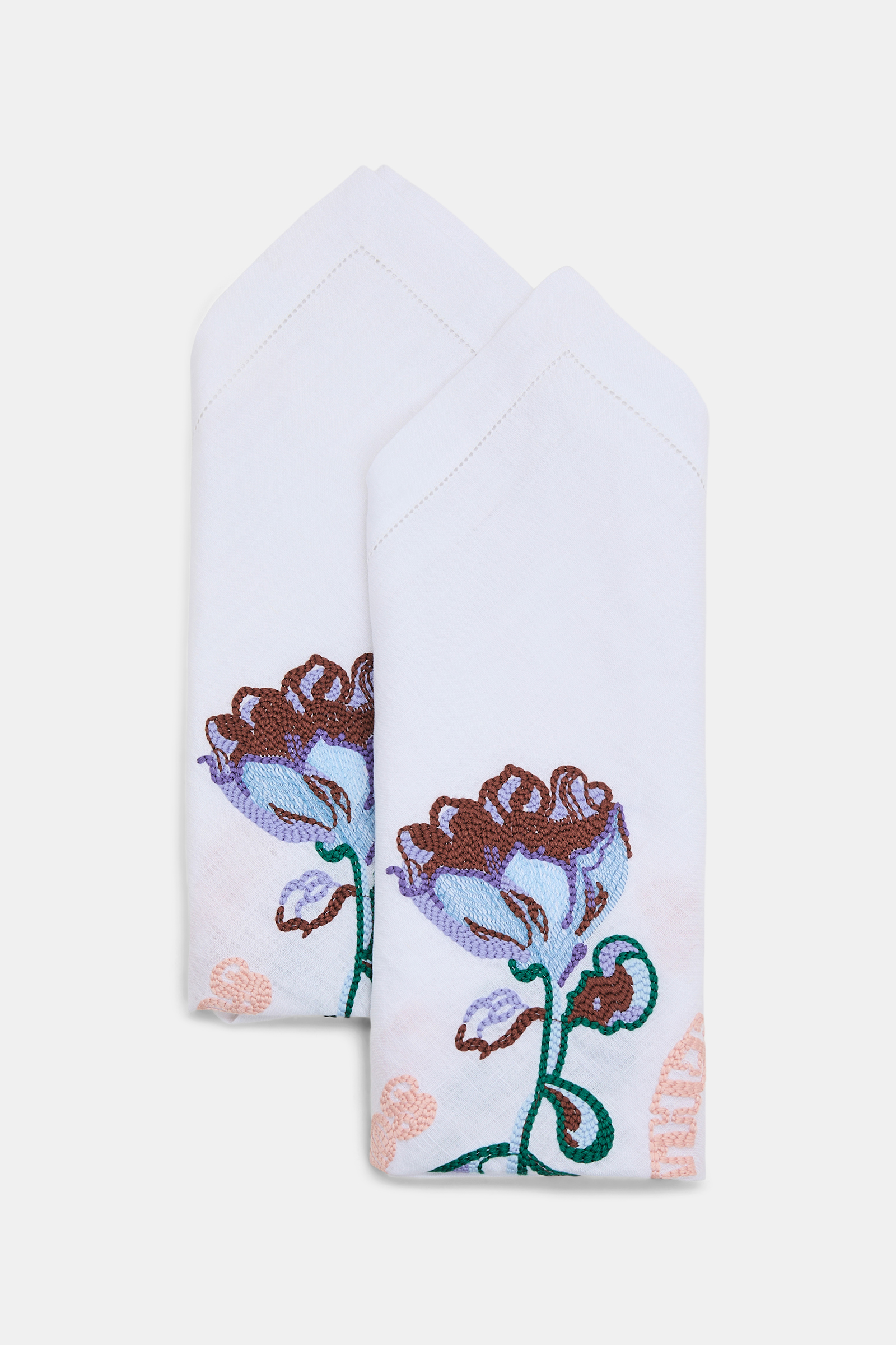 Dorothee Schumacher Bestickte Leinenserviette im 2er-Set mit "Friends of Dorothee" Wording wicked flower ebroidery blue