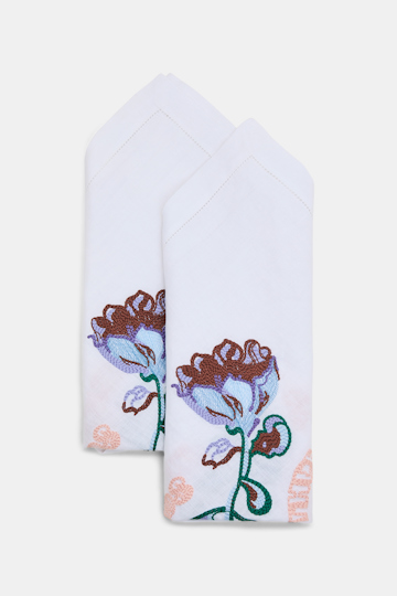 Dorothee Schumacher Bestickte Leinenserviette im 2er-Set mit "Friends of Dorothee" Wording wicked flower ebroidery blue