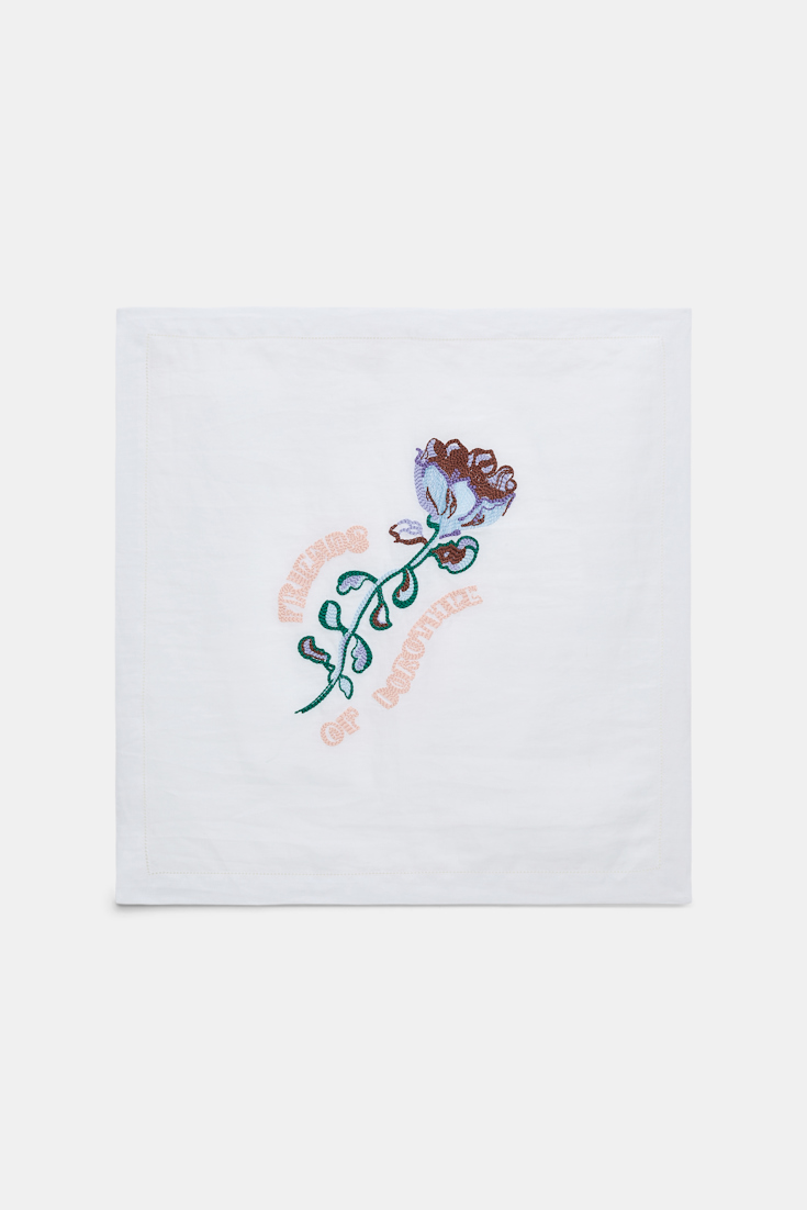 Dorothee Schumacher Bestickte Leinenserviette im 2er-Set mit "Friends of Dorothee" Wording wicked flower ebroidery blue