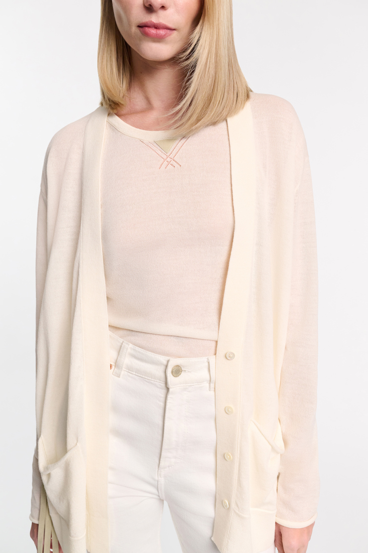 Dorothee Schumacher Cardigan mit Details aus Eco-Leder cozy white