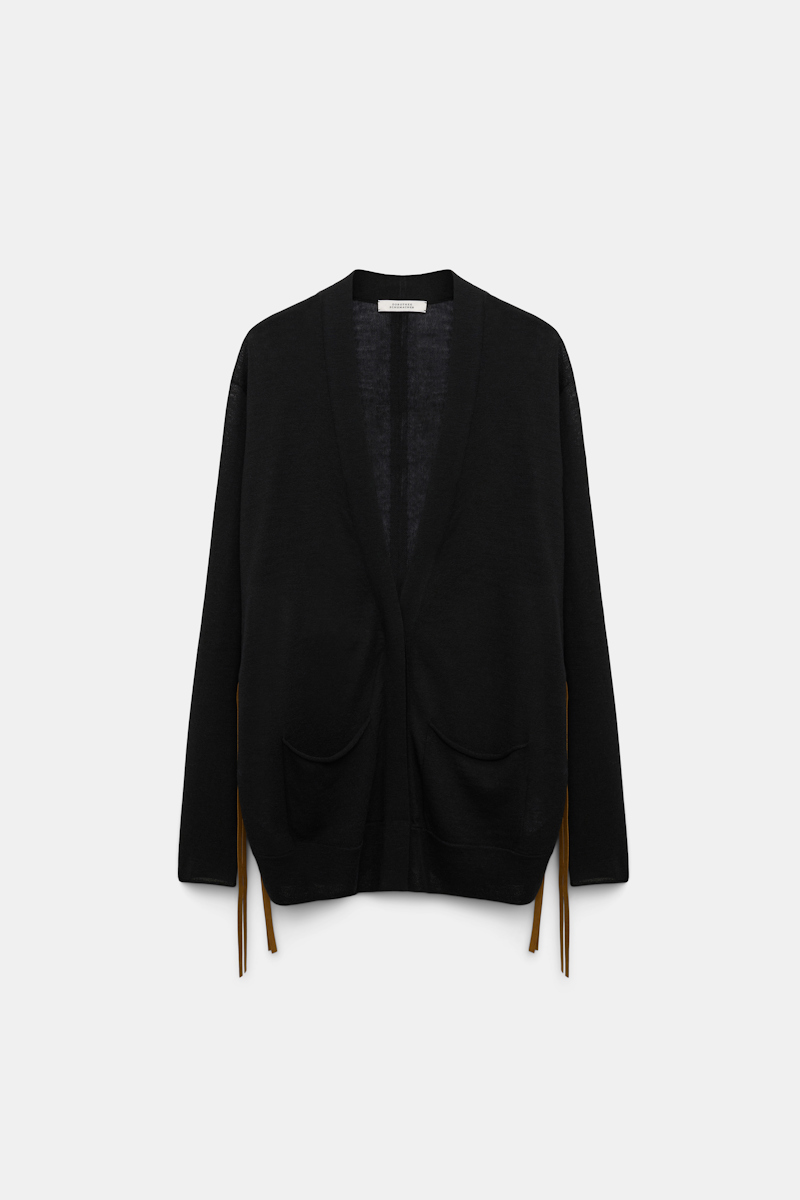 DOROTHEE SCHUMACHER KNIT CARDIGAN WITH FAUX SUEDE TIES 