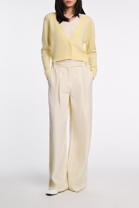 Dorothee Schumacher Linen blend ribbed tank top with D-rose embroidery camellia white