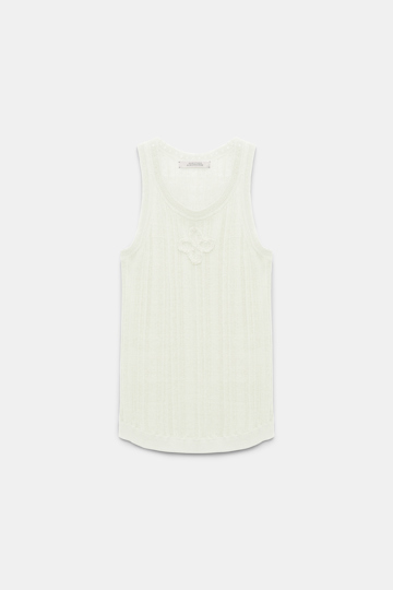 Dorothee Schumacher Linen blend ribbed tank top with D-rose embroidery camellia white
