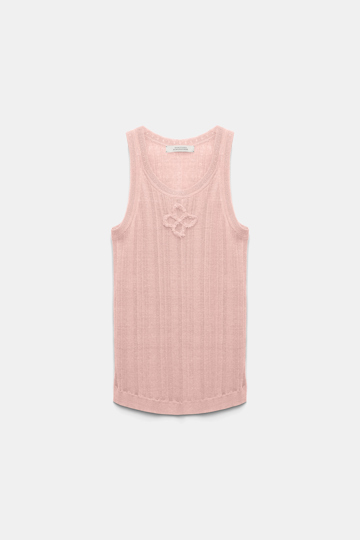 Dorothee Schumacher Linen blend ribbed tank top with D-rose embroidery milky rose