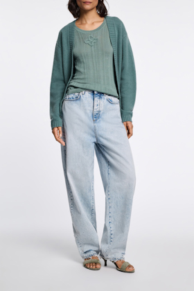 Dorothee Schumacher Linen blend ribbed tank top with D-rose embroidery jade
