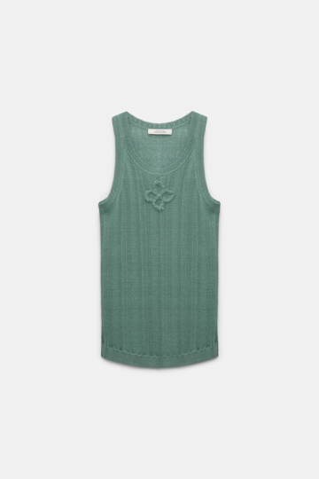Dorothee Schumacher Linen blend ribbed tank top with D-rose embroidery jade