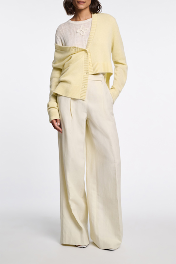 Dorothee Schumacher Linen blend ribbed top with D-rose embroidery camellia white