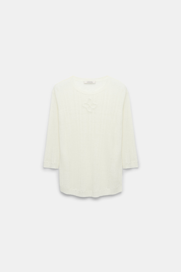 Dorothee Schumacher Linen blend ribbed top with D-rose embroidery camellia white