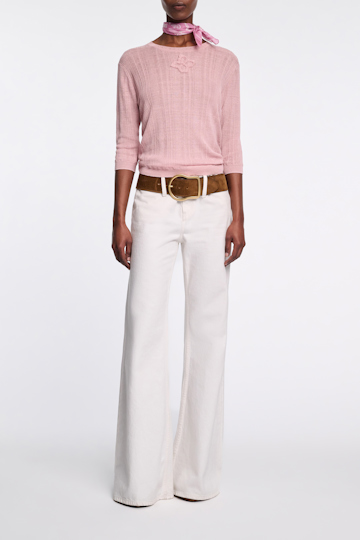 Dorothee Schumacher Linen blend ribbed top with D-rose embroidery milky rose