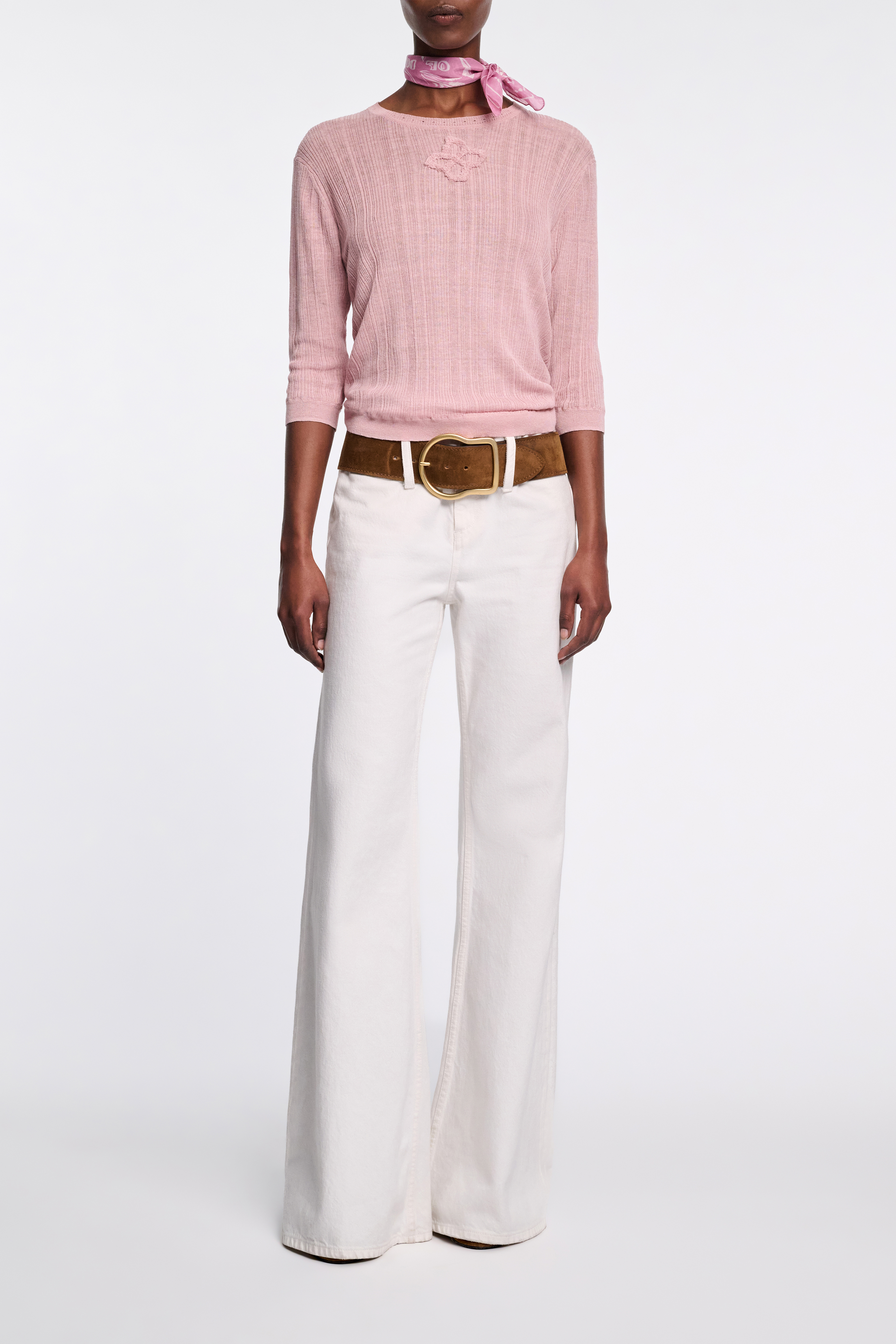 Dorothee Schumacher Linen blend ribbed top with D-rose