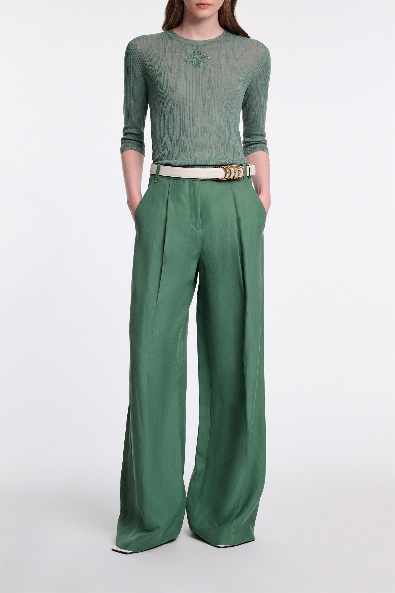 Dorothee Schumacher Rundhalspullover aus Leinenmix jade