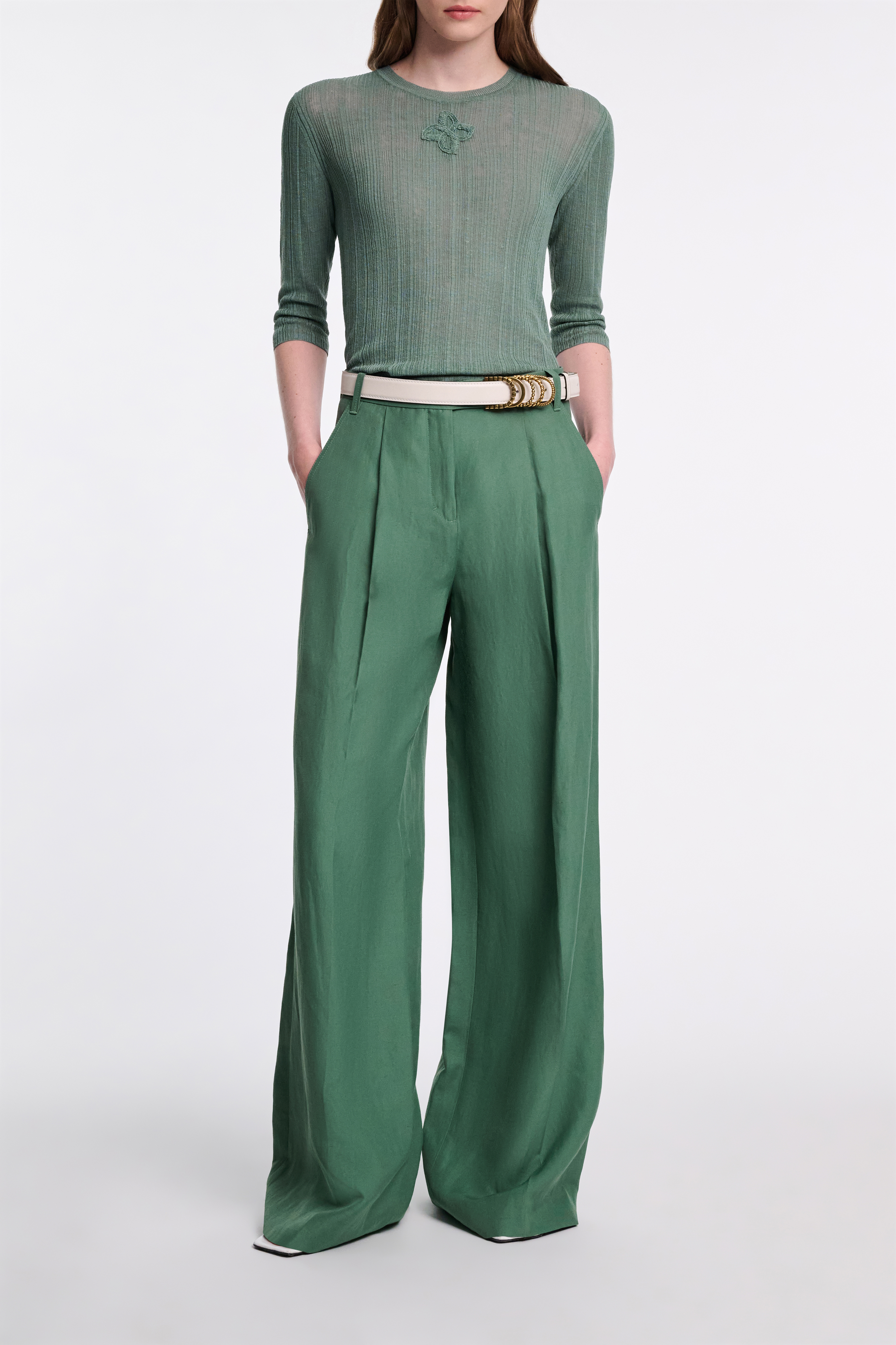 Dorothee Schumacher Linen blend ribbed top with D-rose