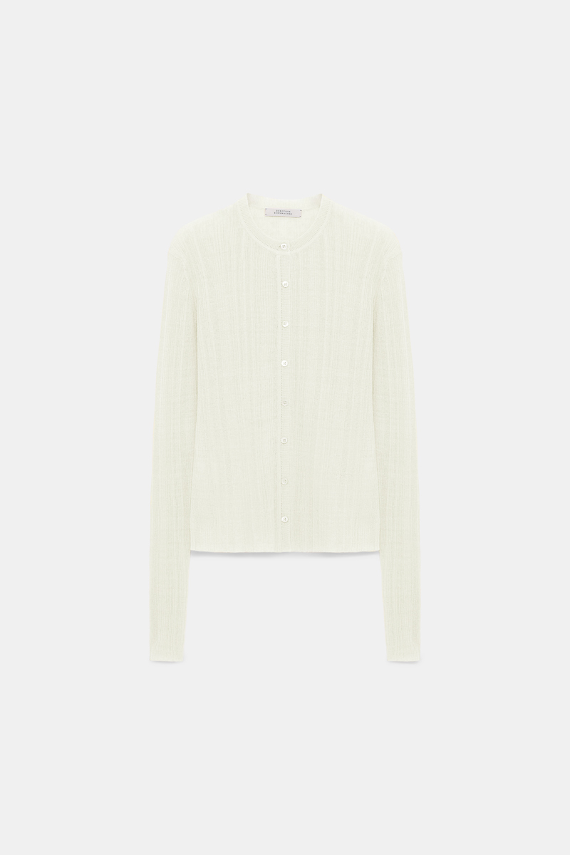 Dorothee Schumacher Linen Blend Ribbed Cardigan In White