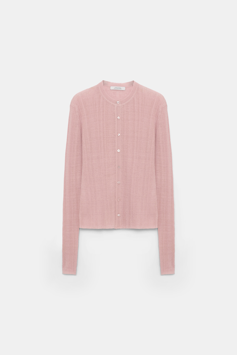 Dorothee Schumacher Linen Blend Ribbed Cardigan In Light Pink