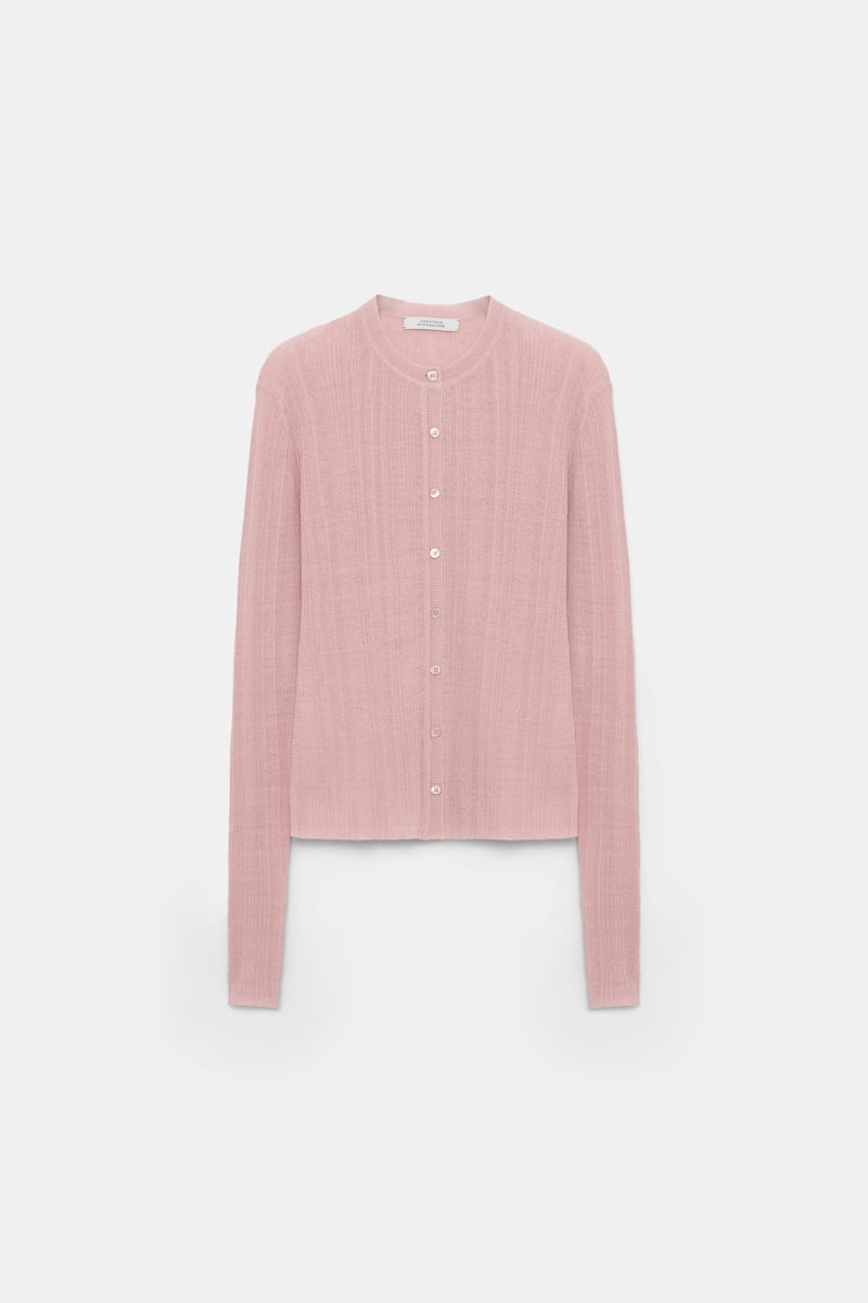 Dorothee Schumacher Linen Blend Ribbed Cardigan In Light Pink
