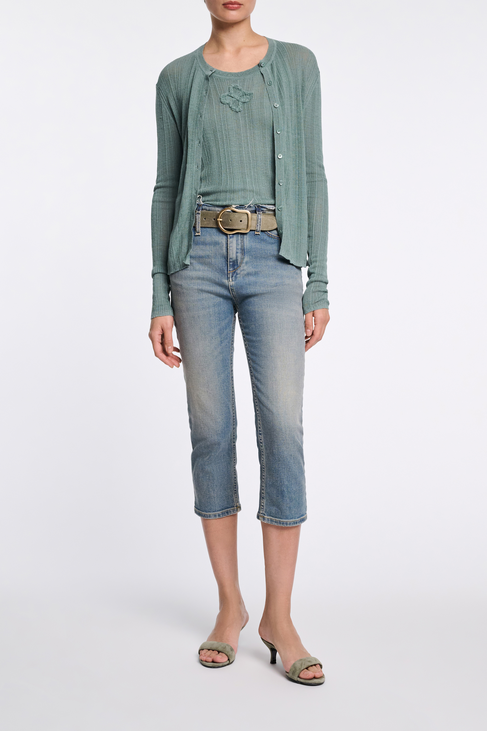 Dorothee Schumacher Linen blend ribbed cardigan jade