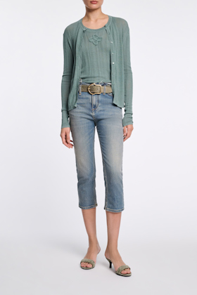 Dorothee Schumacher Linen blend ribbed cardigan jade