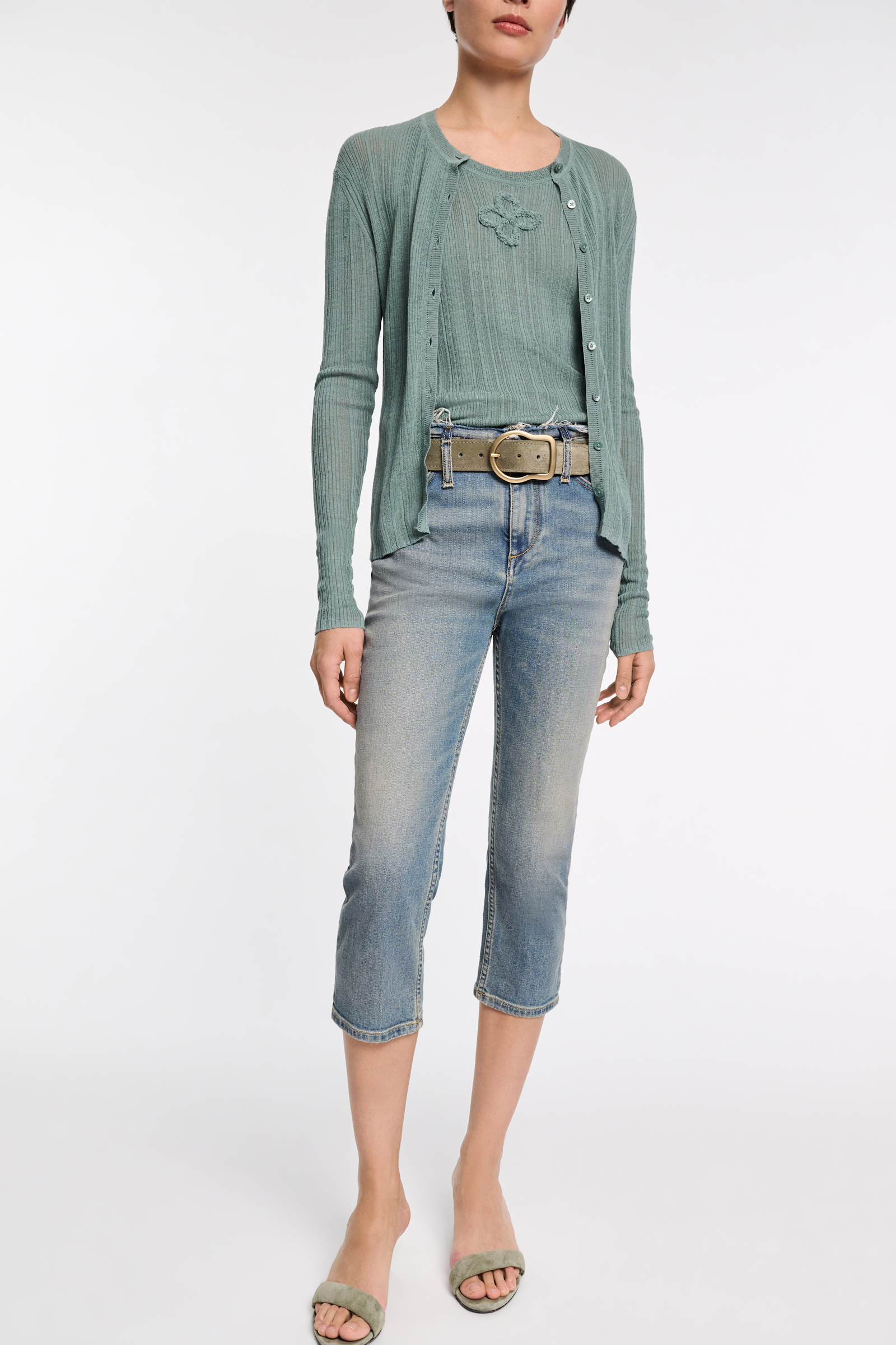 Dorothee Schumacher Linen blend ribbed cardigan jade