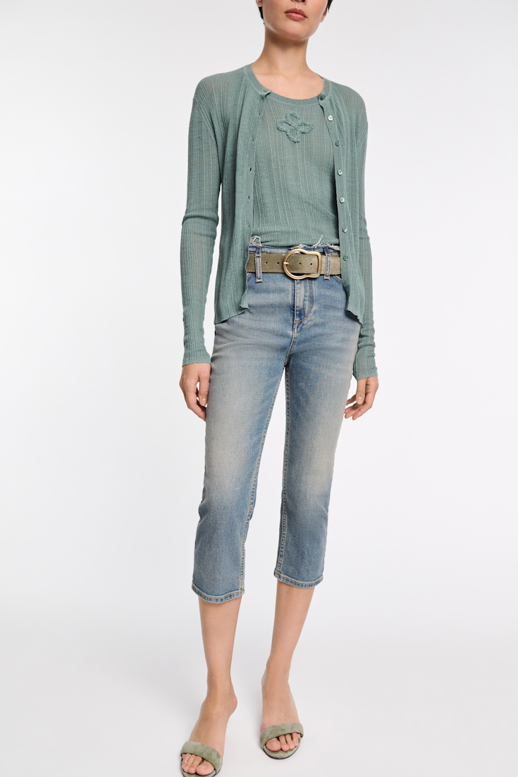 Dorothee Schumacher Linen blend ribbed cardigan jade