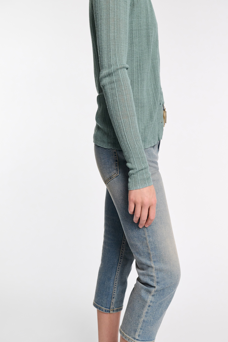 Dorothee Schumacher Linen blend ribbed cardigan jade
