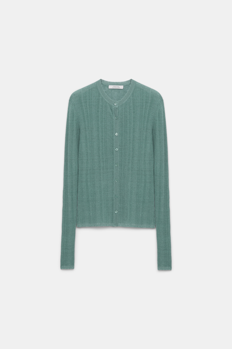 Dorothee Schumacher Linen Blend Ribbed Cardigan In Green