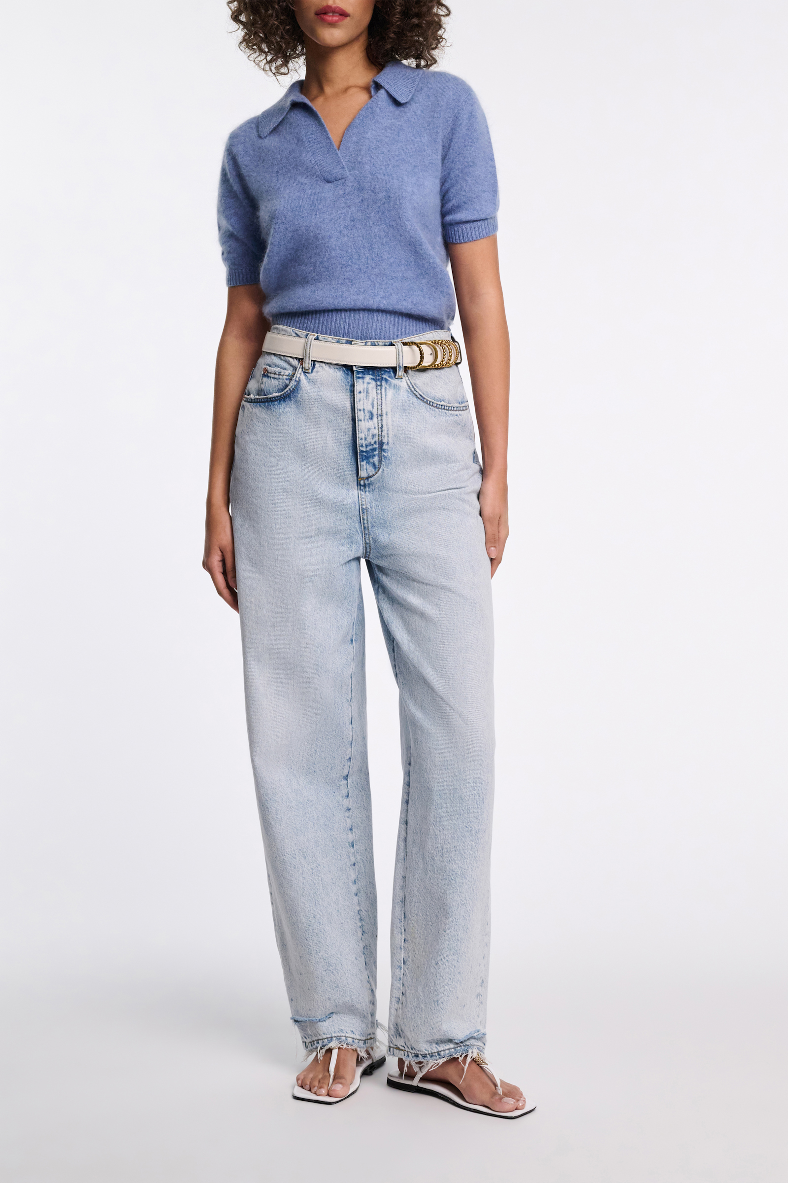 Dorothee Schumacher Pullover aus Merino-Kaschmir Mix mit Polokragen medium denim blue
