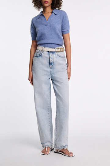 Dorothee Schumacher Pullover aus Merino-Kaschmir Mix mit Polokragen medium denim blue