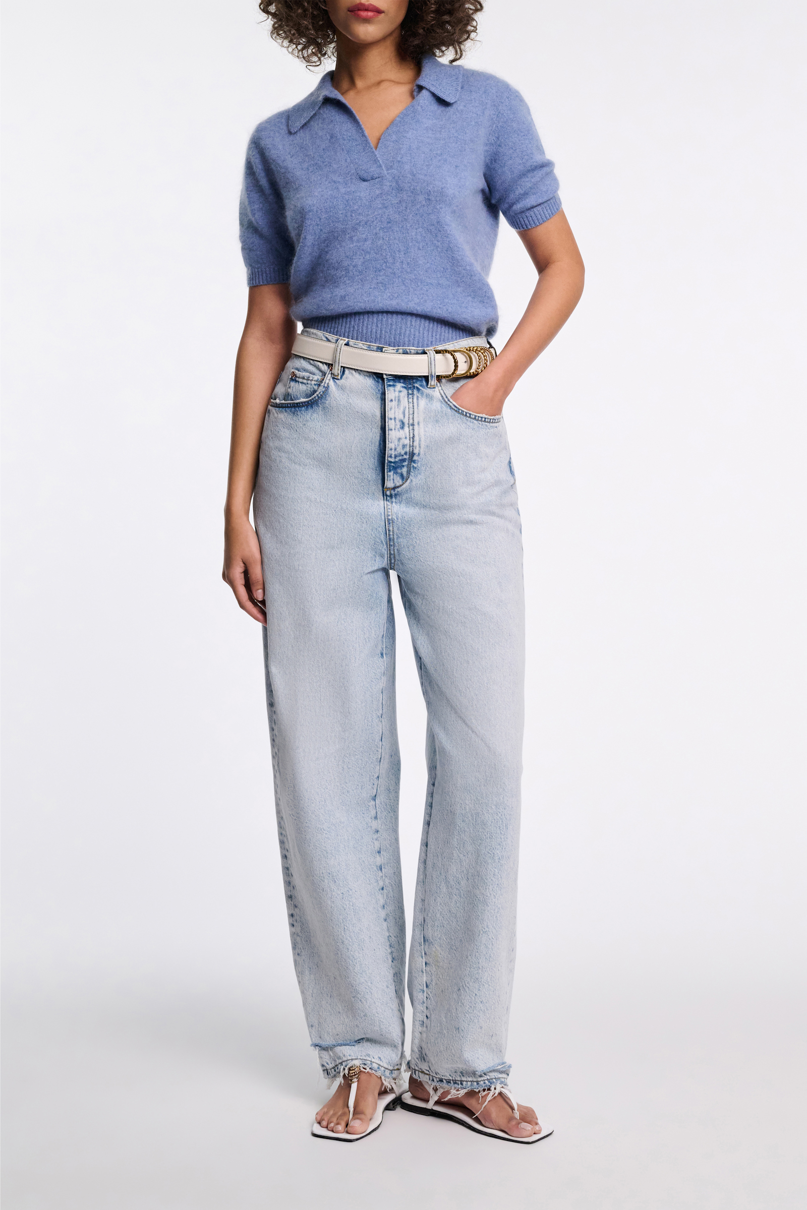 Dorothee Schumacher Pullover aus Merino-Kaschmir Mix mit Polokragen medium denim blue