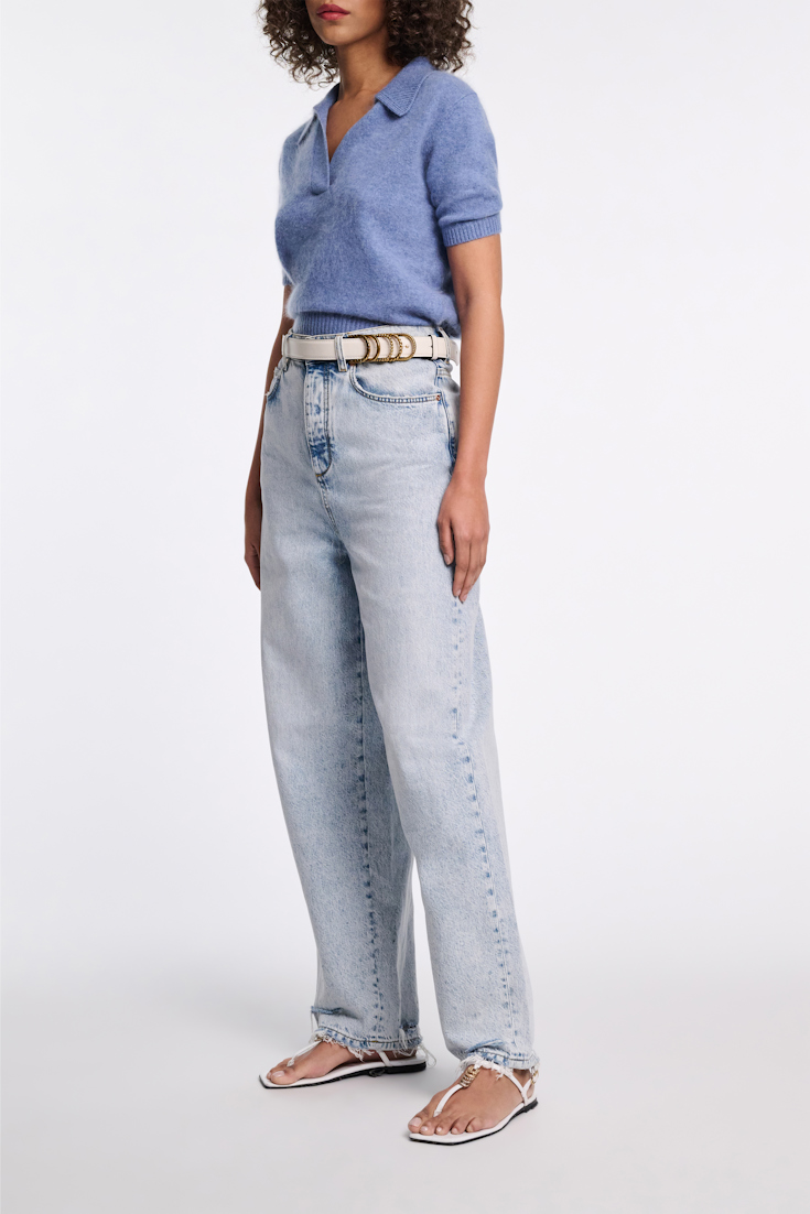 Dorothee Schumacher Pullover aus Merino-Kaschmir Mix mit Polokragen medium denim blue