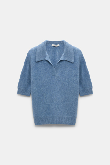 Dorothee Schumacher Pullover aus Merino-Kaschmir Mix mit Polokragen medium denim blue