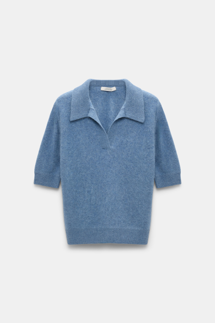 Dorothee Schumacher Pullover aus Merino-Kaschmir Mix mit Polokragen medium denim blue
