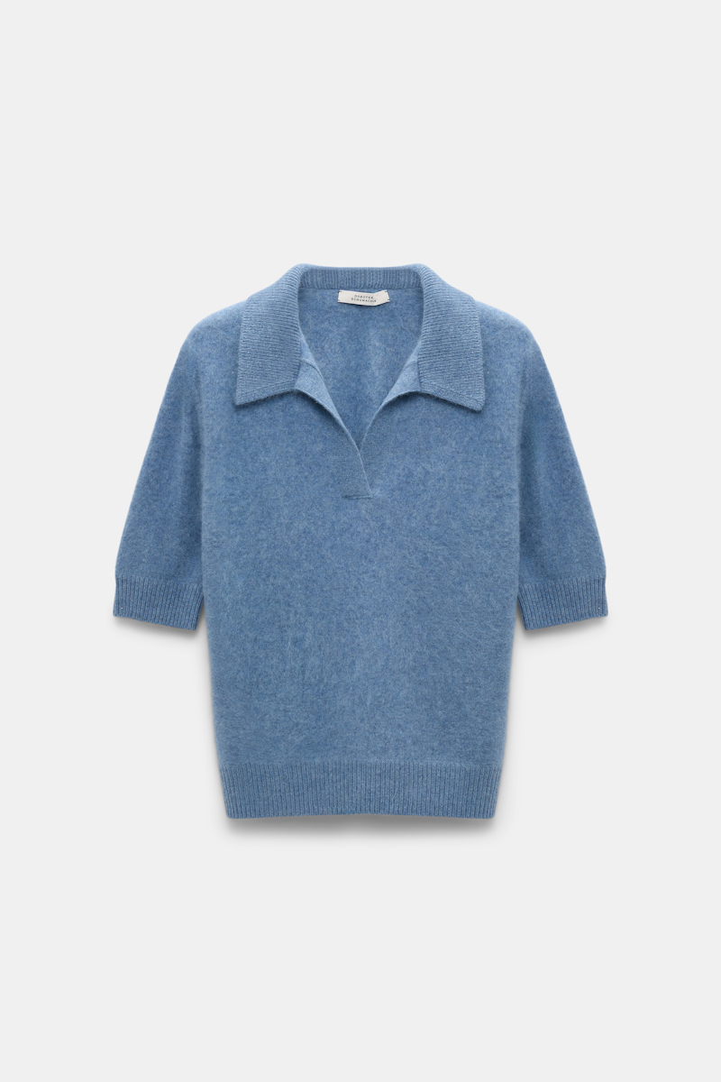 Dorothee Schumacher Fluffy Knit Top With Collar In Blue