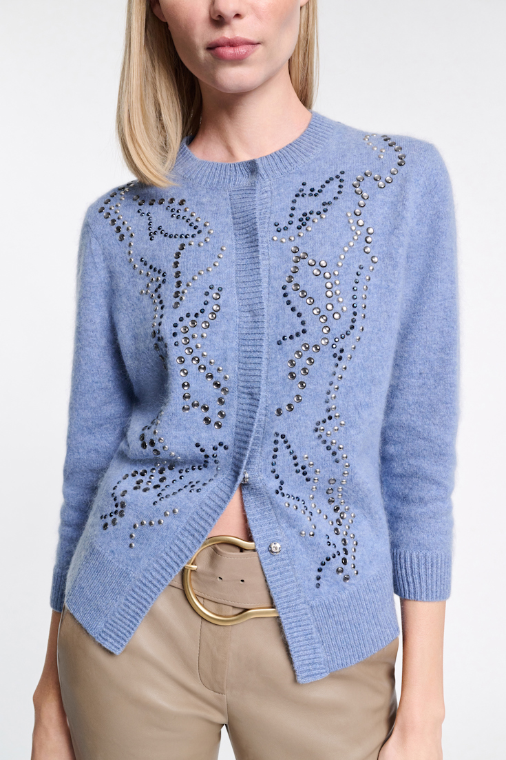 Dorothee Schumacher Fluffy knit embellished cardigan medium denim blue