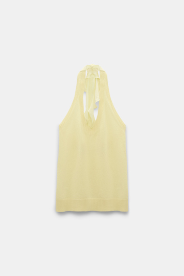 Dorothee Schumacher Knit halter top with silk tie lemon