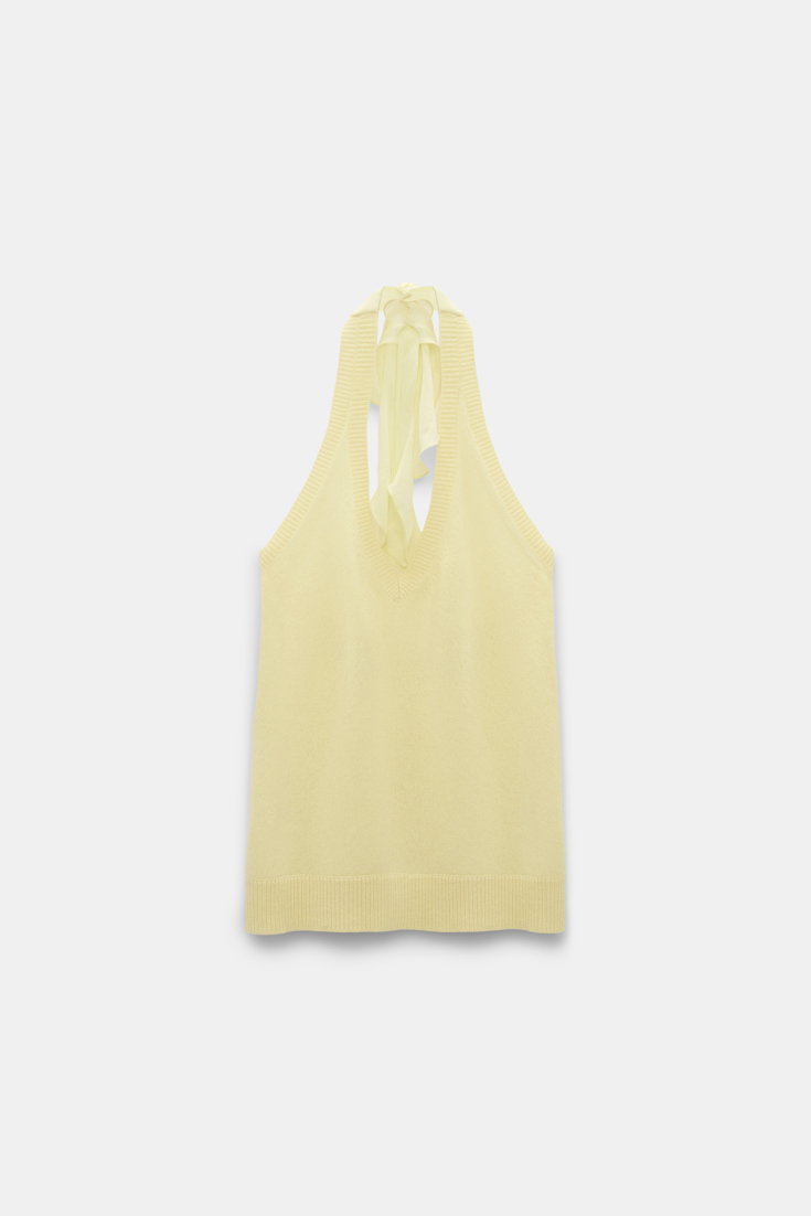 Dorothee Schumacher Knit halter top with silk tie lemon